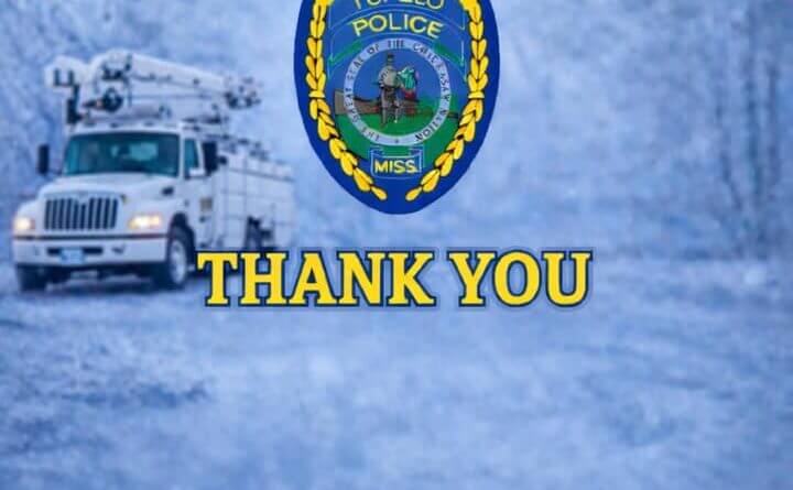 Tupelo police thank city agencies for storm response efforts The Tupelo Police Department would like to thank Tupelo Water & Light, Tupelo Public Works, Tupelo P