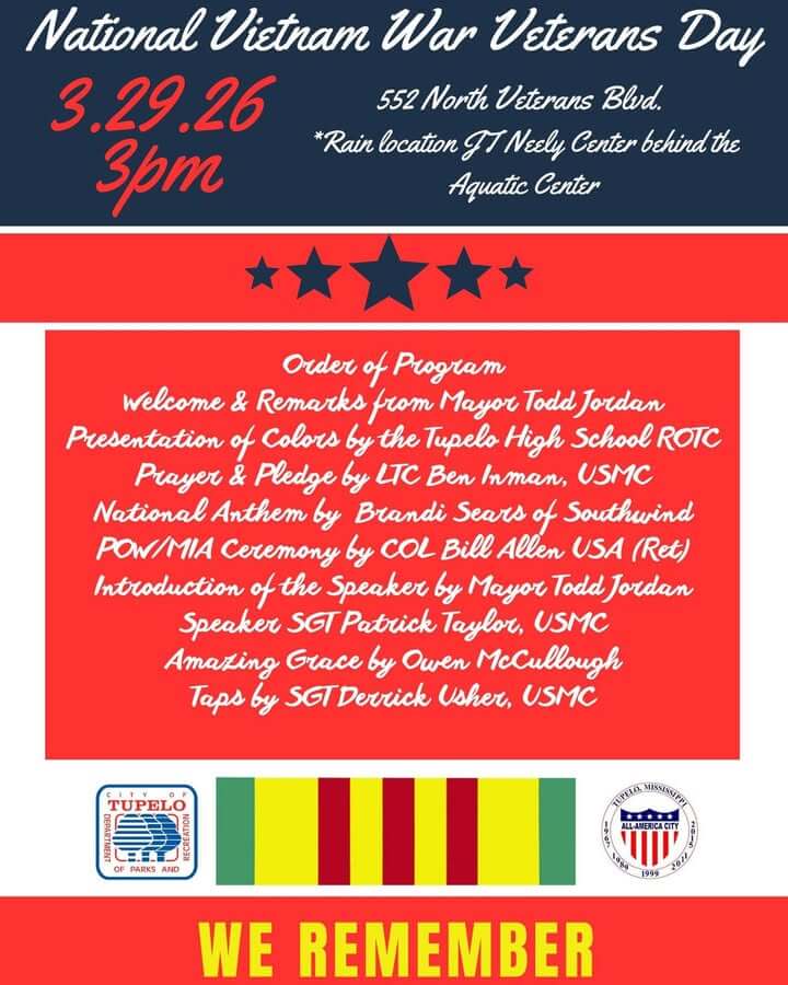 Please join us on Sunday, March 29, 2026, as we honor and recognize our veterans on National Vietnam