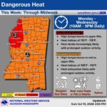 Mississippi faces dangerous heat wave through July 22 Dangerous heat is expected across Mississippi today (7/20/2026) through Wednesday (7/22/26)