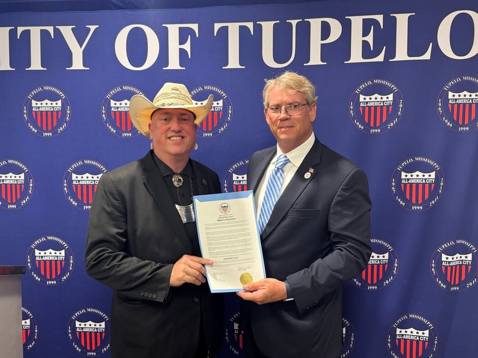 Brad Deramus, director of the Chickasaw Heritage Center, joined Tupelo Mayor Todd Jordan at Tuesday
